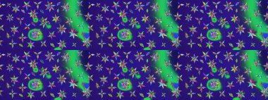 Moda baskıları için zarif bir şablon. Modern çiçek arkaplanı. Parlak renkli çiçekleri ve mavi yaprakları olan harika bir çiçek deseni. Halk stili.