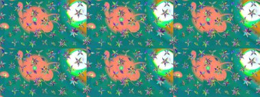 Raster illüstrasyonu. Yumuşak, mavi renkte bahar çiçekleri. Raster çiçekleri klasik tarzda çizilmiş. Çiçekli yumuşak çizim deseni.