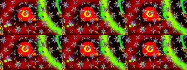 Tekstil için suluboya eskiz deseni. Şirin çiçekli, desenli, kırmızı renkli bir eskiz deseni. El çizimi çiçek çizimi deseni (fayans)).