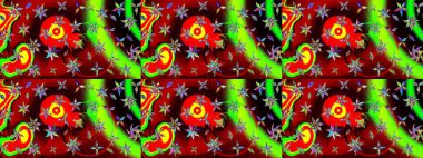 Kırmızı kıvırcık çiçekler kırmızı renklerde şekillenir. Klasik çiçek tasarımı elementleri. Raster illüstrasyonu.