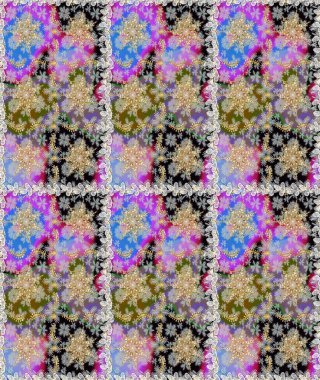 Raster altın desen. Altın elementli gri renkler. Raster illüstrasyonu. Çizim altın desenli bukleler. Doğu tarzı arabesk.