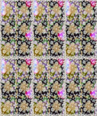 Raster illüstrasyonu. Damask altın soyut çiçek deseni gri renkte. Süsleme.