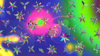 Çiçek desenli çizim. Mavi renkli Asya tekstili. Raster illüstrasyonu.