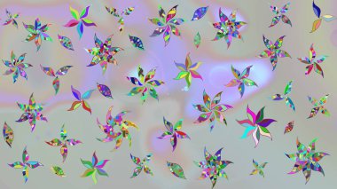 Düz Çiçek Elementleri Tasarımı. Süslü kumaş deseni. Renkli Bahar Teması eskiz kalıbı. Raster illüstrasyonunda çiçek deseni çizimi.