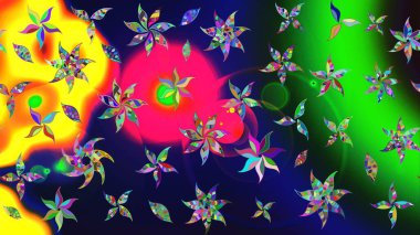 Yeşil renkli çiçekler. Renkli Yaz Temalı eskiz kalıbı. Raster Illustrasyon 'daki Çiçek Deseni' nin son moda çizimi. Düz Çiçek Elementleri Tasarımı.