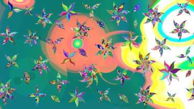 Halk tarzı. Modern çiçek arkaplanı. Parlak renkli çiçekleri ve mavi yaprakları olan harika bir çiçek deseni. Moda baskıları için zarif bir şablon.