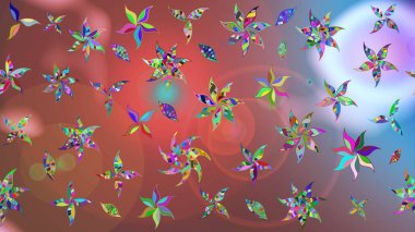 Halk tarzı. Modern çiçek arkaplanı. Parlak renkli çiçekleri ve pembe renkli yaprakları olan harika bir çiçek deseni. Moda baskıları için zarif bir şablon.