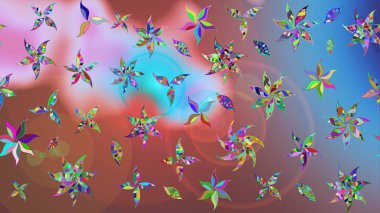 Raster illüstrasyonundaki çiçek desenli çizim. Kahverengi renkli çiçekler. Renkli Bahar Teması eskiz kalıbı. Düz Çiçek Elementleri Tasarımı.