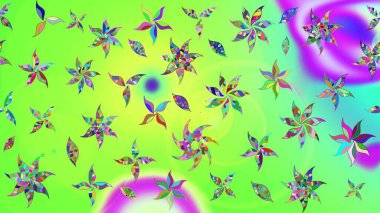 Hediye ambalaj kağıdı, tebrik kartları, posterler ve pankart tasarımı. Yeşil renkli çiçekler. Raster düz çiçek çizim deseni.