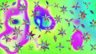 Tropik çiçek desenleri. Yeşil renkli çiçekler. Raster illüstrasyonu.