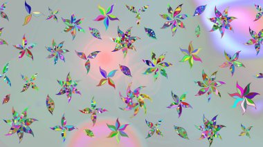 Raster illüstrasyonu. Düz Çiçek Elementleri Tasarımı. Çiçekli çiçek deseni, suluboya. Renkli Bahar Teması eskiz kalıbı. Gri renkli çiçekler.