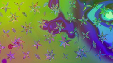 Yeşil renklerde. 3D çiçekler, eskiz. Raster illüstrasyonu.