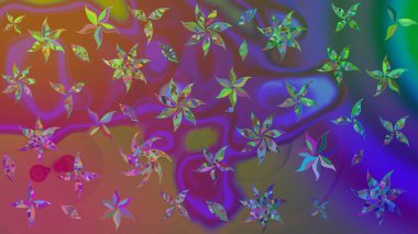 Düz Çiçek Elementleri Tasarımı. Mor renkli çiçekler. Raster Illustrasyon 'daki Çiçek Deseni' nin son moda çizimi. Renkli Yaz Teması çizim şablonu.