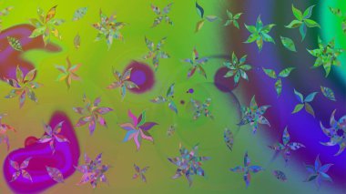 Raster illüstrasyonu. Çiçek desenli çizim. Yeşil renkli Asyalı tekstil.