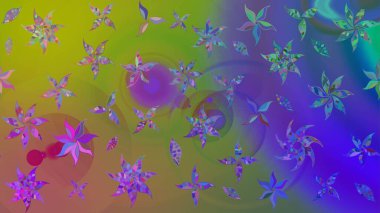 Raster illüstrasyonundaki çiçek desenli çizim. Renkli Yaz Temalı eskiz kalıbı. Düz Çiçek Elementleri Tasarımı. Yeşil renkte çiçekler.