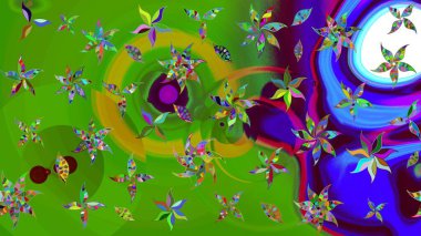 Raster deseni. Bahar çiçekleri dallı desen, yeşil renkler çiçekli siluet.