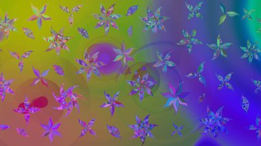 Düz Çiçek Elementleri Tasarımı. Raster illüstrasyonundaki çiçek desenli çizim. Mor renkli çiçekler. Renkli Bahar Teması çizim şablonu.