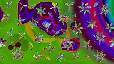 Hediye ambalaj kağıdı, tebrik kartları, posterler ve pankart tasarımı. Yeşil renkli çiçekler. Raster düz çiçek çizim deseni.