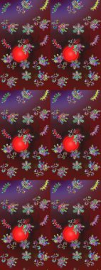 Çiçekli, pürüzsüz bir desen. Kahverengi, kırmızı ve mor renklerde bahar çiçekleri. Raster çiçekleri klasik tarzda çizilmiş. Raster illüstrasyonu.