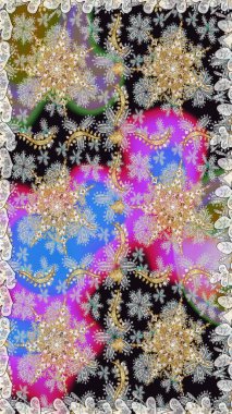 Raster oryantal süs. Gri renkli ve altın elementli altın desenli. Kusursuz altın desen.