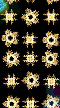 Raster illüstrasyonu. Siyah, sarı ve kahverengi renkli kar taneleri. Yılbaşı Biçimi.