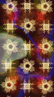 Renkli arka planda izole tatlı kar taneleri. Yuvarlak raster kar tanesi. Raster illüstrasyonu. Soyut kış bej, gri ve kahverengi süs. Güzel kar tanesi..