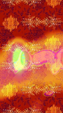 Renkli arka planda izole kar taneleri. Raster illüstrasyonu. Kar taneleri radyal kırmızı, turuncu ve sarı renkler.