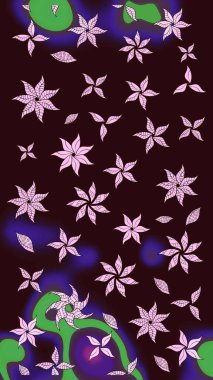 Çiçekli karalama şeklinde Raster çiçek deseni. Kahverengi renklerde bahar çiçekleri. Raster illüstrasyonu.