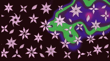 Raster çiçek desenli çiçek deseni, yapraklar, dekoratif elementler, sıçrama, lekeler, el çizimi kontur çizgileri ve Doodle çizim stili, grafik raster çizim çizimi.