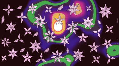 Düz Çiçek Elementleri Tasarımı. Sevimli çiçek raster deseni. Renkli Bahar Teması eskiz kalıbı. Kahverengi renkte çiçekler.