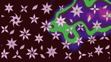 Tekstil tasarımı için geleneksel Raster çiçek buketi kahverengi renkli. Üzerinde gelincikler ve vadi zambakları olan renkli çiçek desenli nakış..