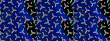 Güzel bir kış süsü. Raster mavisi, siyah ve yeşil kar tanesinden izole edilmiş. Renkli kar taneleri Raster illüstrasyonu.