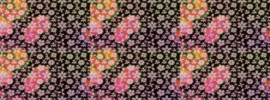 Raster illüstrasyonundaki çiçek desenli çizim. Siyah renkte çiçekler.