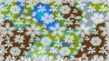 Raster illüstrasyonu. Patlayan çiçekler soyut olarak yerleştirilmiş. Yumuşak, yeşil renkli bahar çiçekleri. Raster deseni.