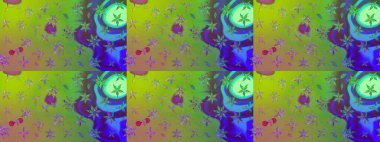 Renkli Yaz Temalı eskiz kalıbı. Düz Çiçek Elementleri Tasarımı. Raster Illustrasyon 'daki Çiçek Deseni' nin son moda çizimi. Yeşil renkte çiçekler.