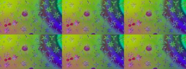 Düz Çiçek Elementleri Tasarım Raster illüstrasyonu. Çiçekli çiçek deseni, suluboya. Yeşil renkli çiçekler. Renkli Bahar Teması Eskiz Şablonu.