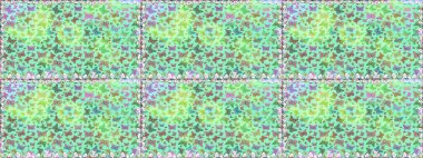 Giysi tasarımı için yeşil, mavi ve nötr arkaplan üzerine dekorasyon. Raster illüstrasyonu. Renkli kelebeklerin kusursuz arka planı.