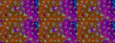 Raster illüstrasyonu. Suluboya çiçekli çiçek deseni. Kahverengi renkli Asyalı tekstil.