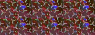 Raster illüstrasyonu. Noel stili. Kahverengi, kırmızı ve yeşil renklerde kar taneleri.