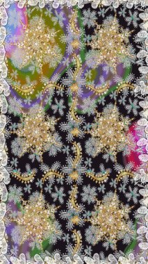 Lüks, kraliyet ve Viktorya dönemi konsepti. Süslü dekorasyon. Raster klasik barok çiçeksiz altın desenli. Gri renklerdeki altın desenli altın elementler.