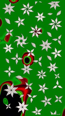 Çocuksu tasarım. Yeşil arka planda. Tekstil, kumaş, ambalaj, hatıra defteri için hoş bir çiçek arkaplanı. Elle çizilmiş karalama çiçekleri ile Raster çizim deseni.