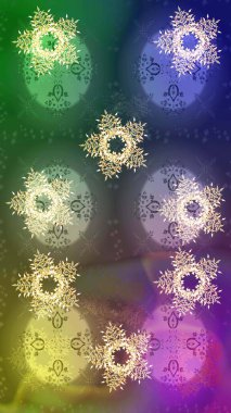 Farklı kar tanesi toplama rasterleri, yeşil, mor ve nötr renklerde kış elementleri. Raster Noel soyut renkli arkaplan ve tatlı kar tanesi.