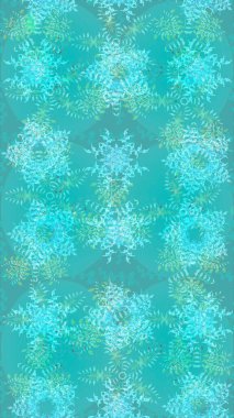 Noel mavisi, yeşil ve nötr. Raster illüstrasyonu. Sihirli mavi, yeşil ve nötr tatil soyut arka plan yıldız ve düşen kar taneleri.