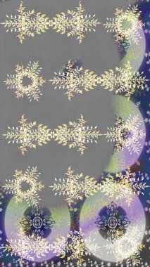 Kar tanelerinin soyut arkaplanlı Noel şablonu. Noel ve yeni yıl moda baskıları için tatil tasarımı. Renkler. Raster illüstrasyonu.