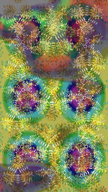 Güzel dekorasyon. Yeşil, kahverengi ve mavi renkli suluboya kar taneleri. Kışın sembolü. Raster çizimi kar taneleri.