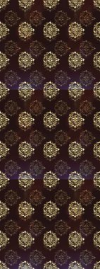 Süslü dekorasyon. Lüks, kraliyet ve Viktorya dönemi konsepti. Raster klasik barok çiçeksiz altın desenli. Kahverengi, mor ve bej renklerdeki altın desenli altın elementler.