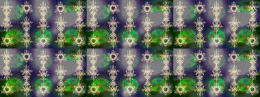 Noel ve yeni yıl moda baskıları için tatil tasarımı. Gri, yeşil ve mavi kar taneleri. Kar tanelerinin soyut arkaplanlı Noel şablonu. Raster illüstrasyonu.