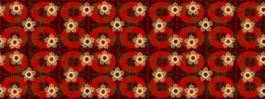 Kar Tanesi Mozaik ikonu. Kırmızı, kahverengi ve sarı siluet kar tanesi işareti. Düz dizayn. Sembol kışı, donmuş, Noel, yeni yıl tatili. Grafiksel element dekorasyonu. Raster illüstrasyonu.