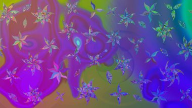 Raster illüstrasyonundaki çiçek desenli çizim. Mor renkte çiçekler.