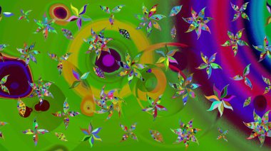 Üzerinde gelincikler ve vadi zambakları olan renkli çiçek desenli nakış deseni. Tekstil tasarımı için yeşil renkli geleneksel halk çiçekleri buketi.